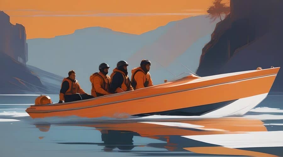 Tribe members in a speed boat supporting each other during an adventure