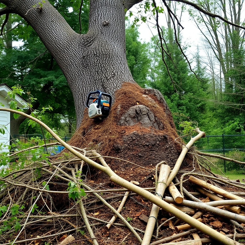 Tree stump removal with chainsaw