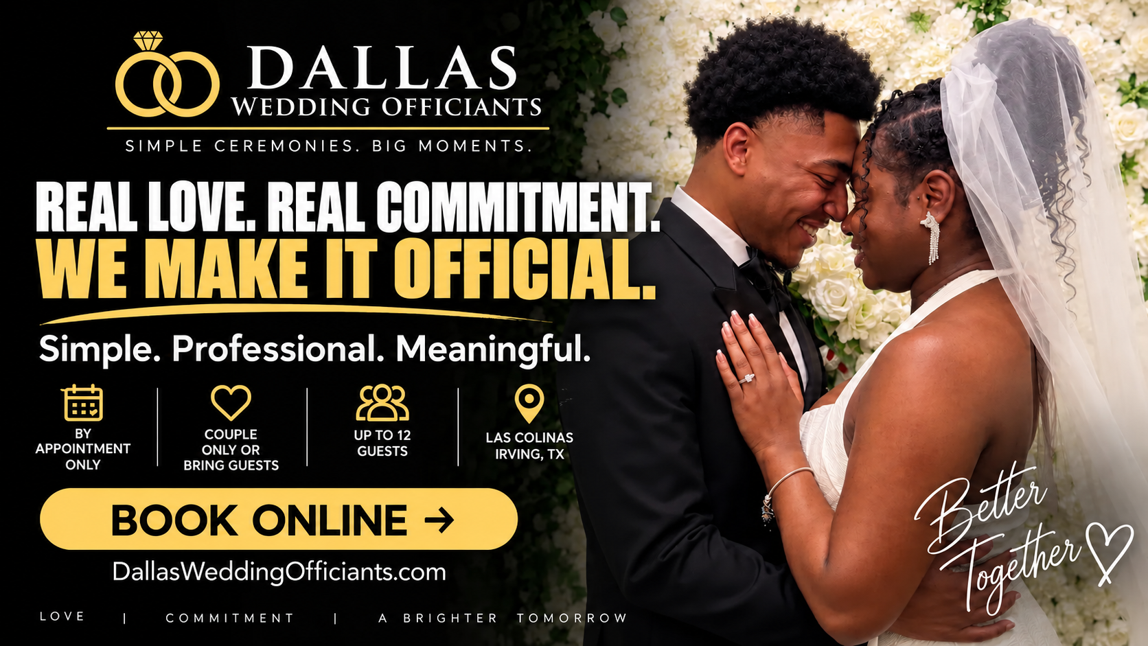 Couple looking at each other after courthouse wedding alternative with Dallas Wedding Officiants