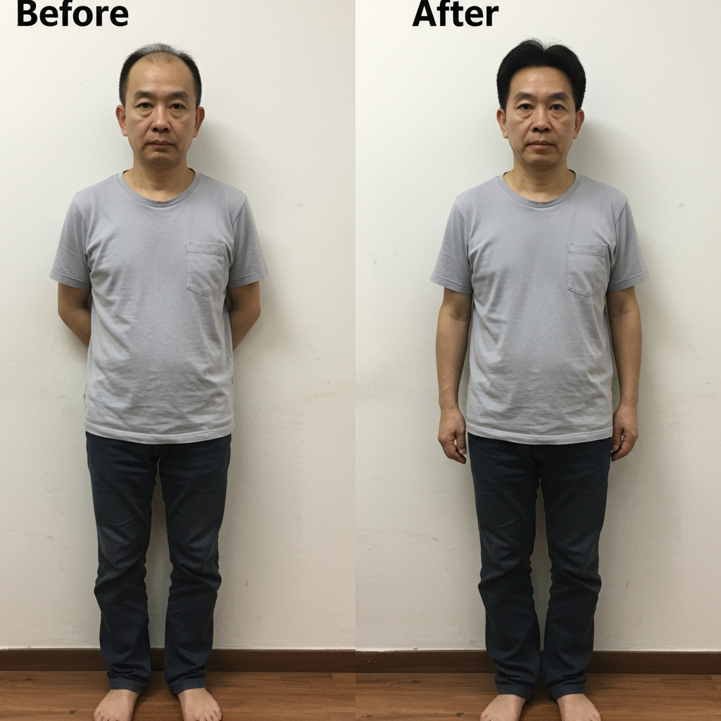 Malaysia bald man after use hair treatment becomes full hair