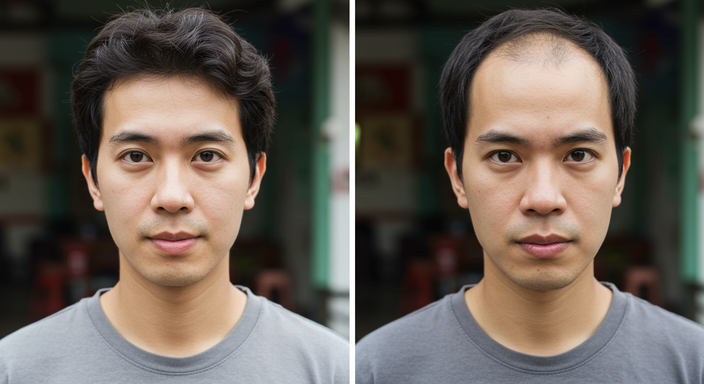 A Malaysian man went from bald to fuller hair after wearing a hair system