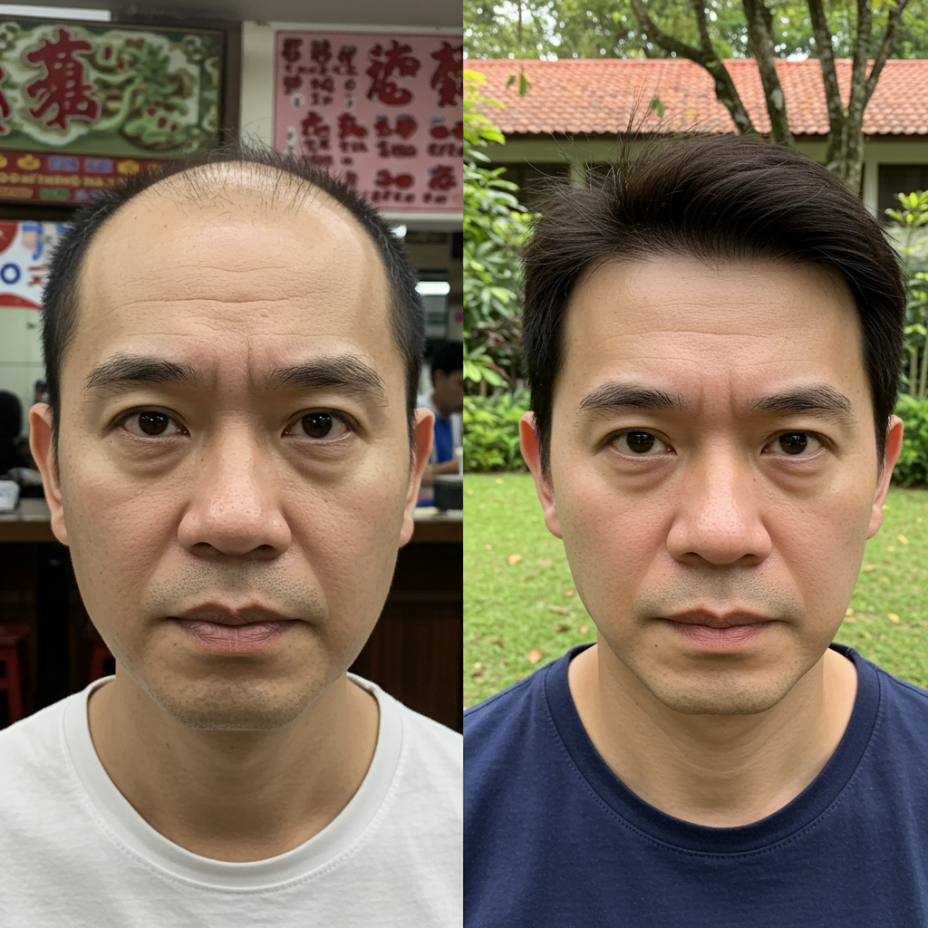 Malaysia bald man after use hair system becomes full hair