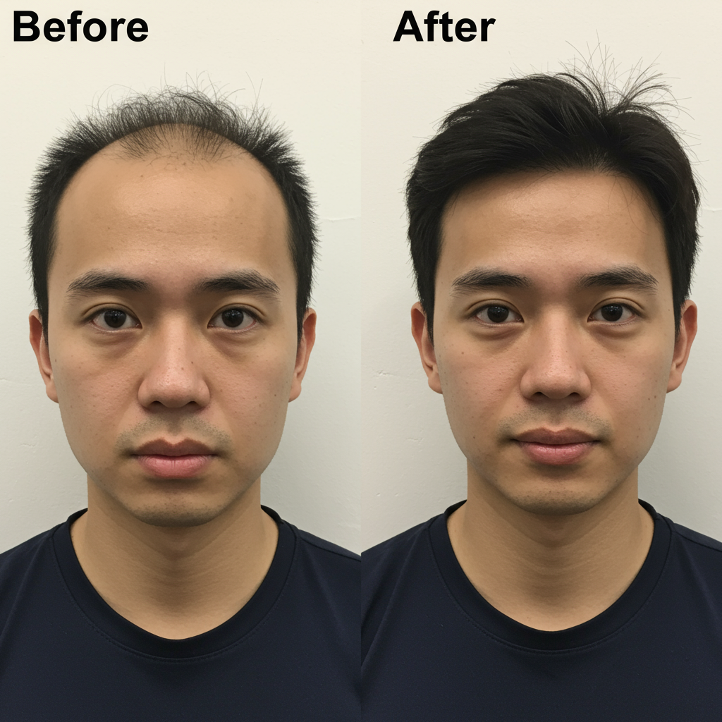 Malaysia bald man after use hair system becomes full hair