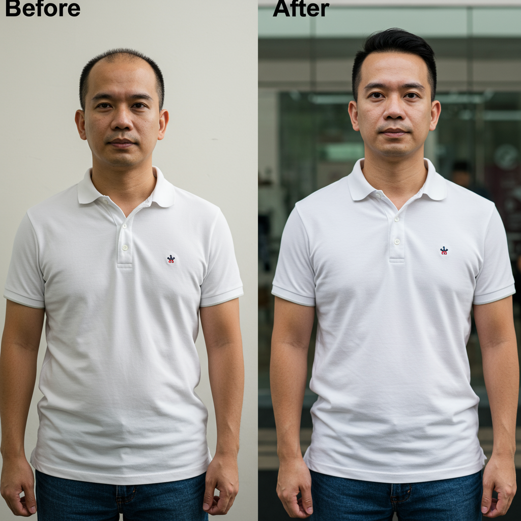 Malaysia bald man after use hair system becomes full hair and thicker