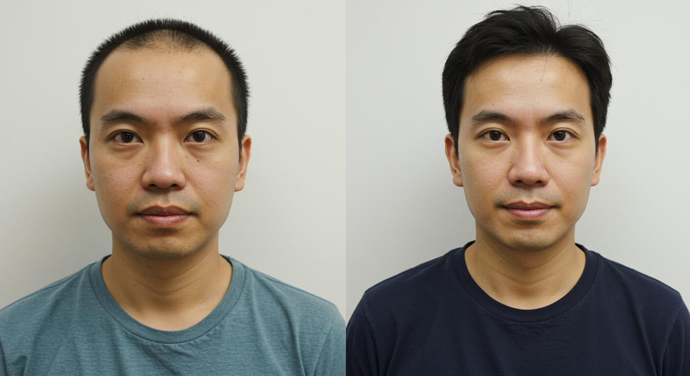 Malaysia bald man before and after use hair system becomes full hair