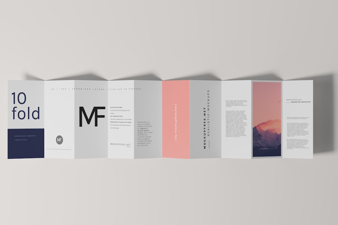 A creatively designed tri-fold brochure displaying various sections with, logos, and images, laid out on a neutral background. Bath Digital Marketing Agency