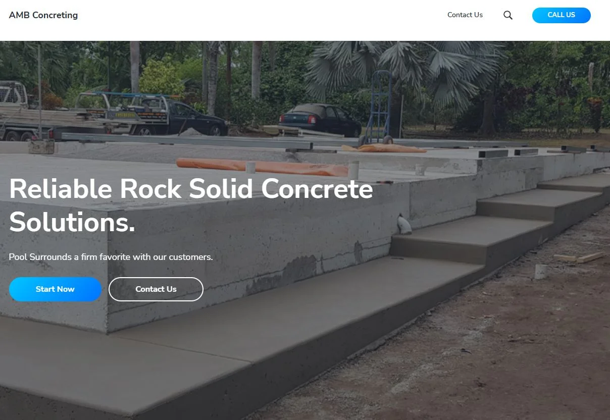 Concrete contractor website for AMB Concreting showcasing services and strong design