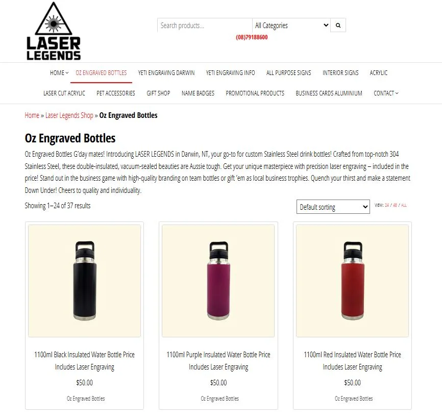 Laser engraving ecommerce site with automation features and custom product pages