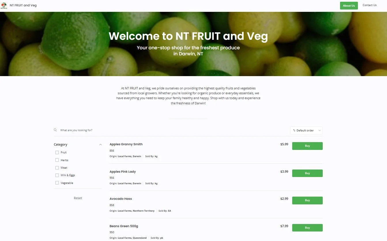 Custom shopping site integrated with Google Sheets for dynamic product management