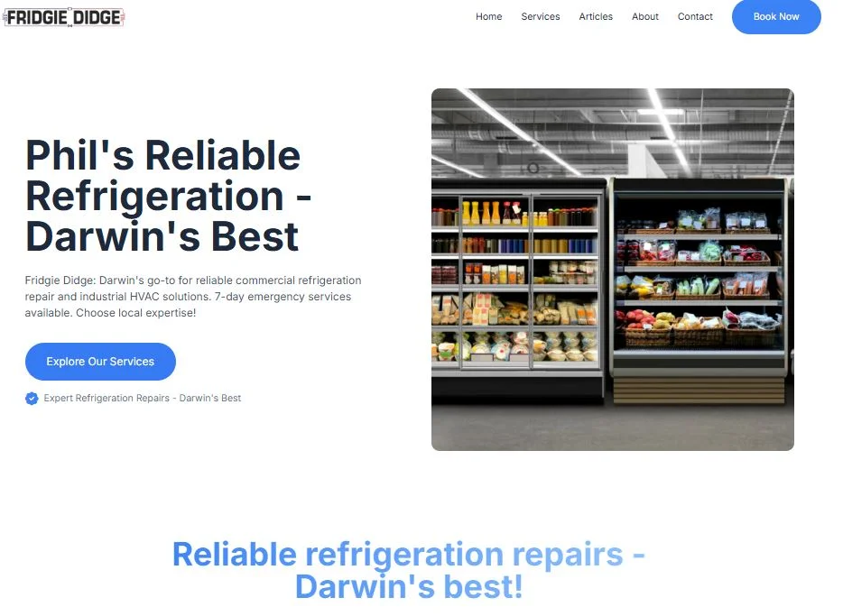Tradie website design for refrigeration repair business with mobile-friendly layout