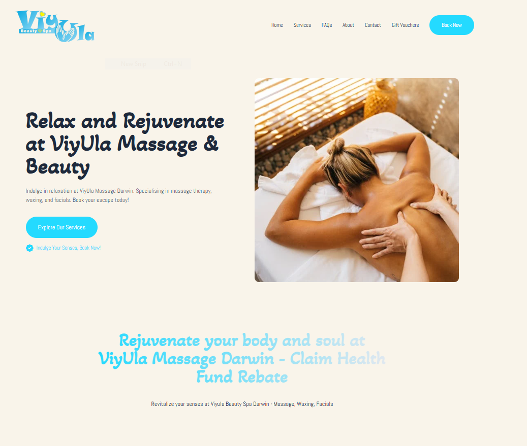A woman receiving a professional back massage in a tranquil spa setting at ViyUla Massage Darwin, showcasing relaxation and wellness services.