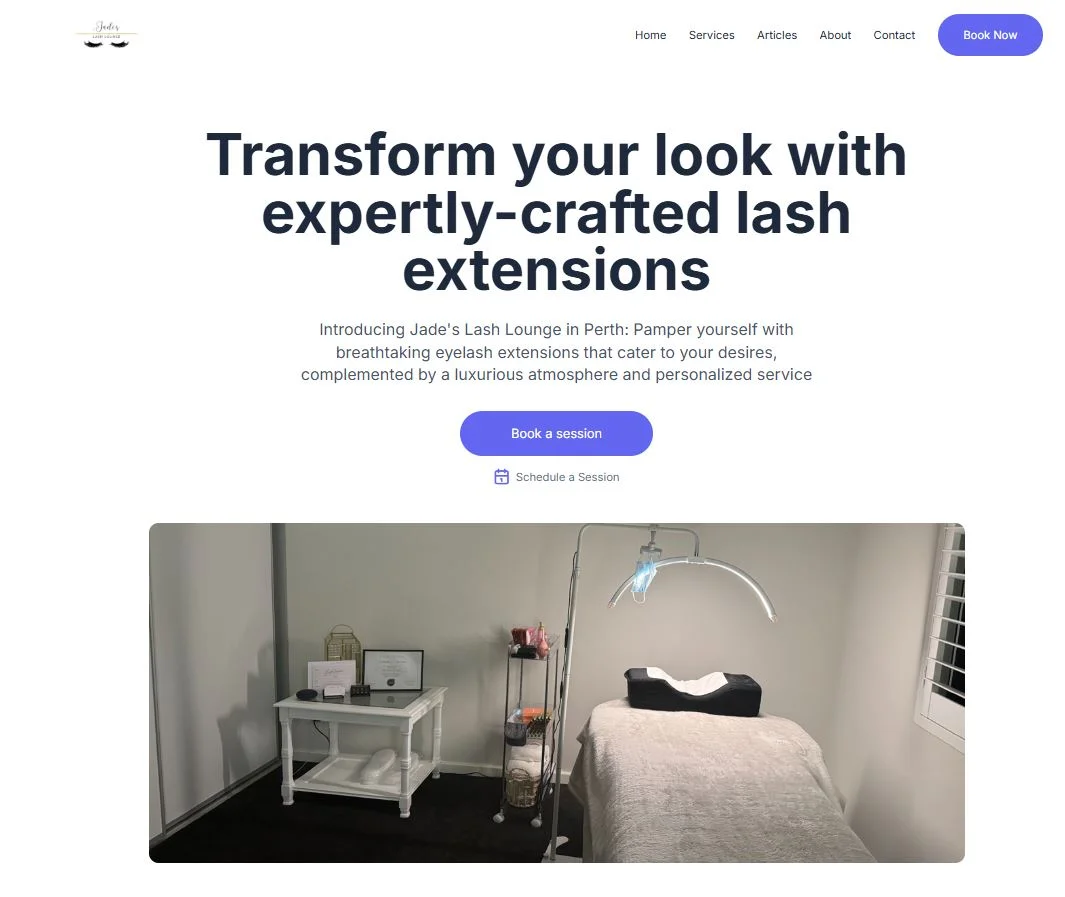 Eyelash business website design for beauty salon with online booking system
