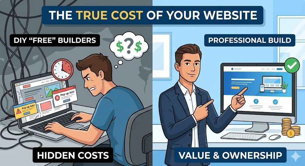 Stressed DIY website builder vs Pro developer
