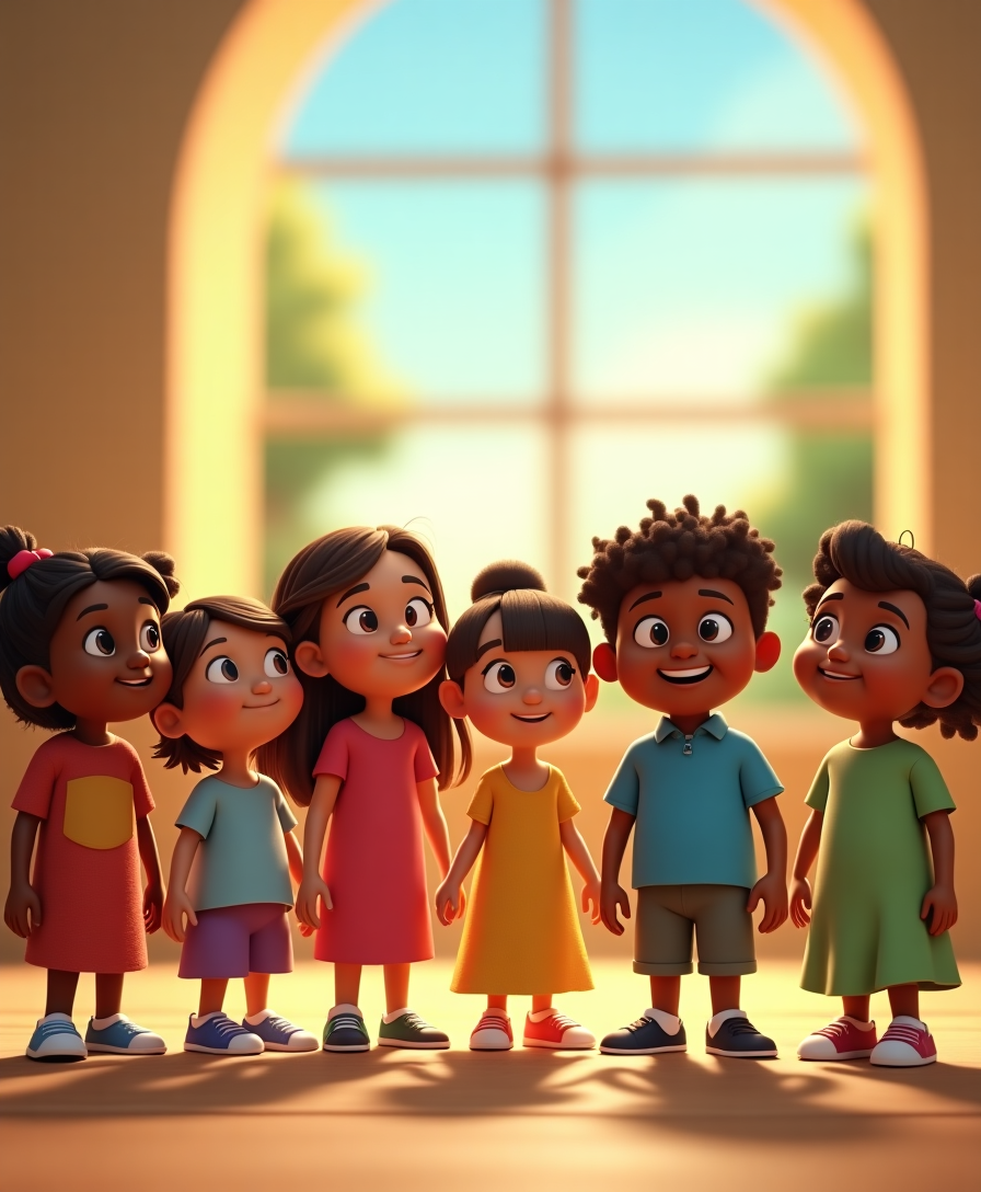 A 3D image of a group of Multi-racial children