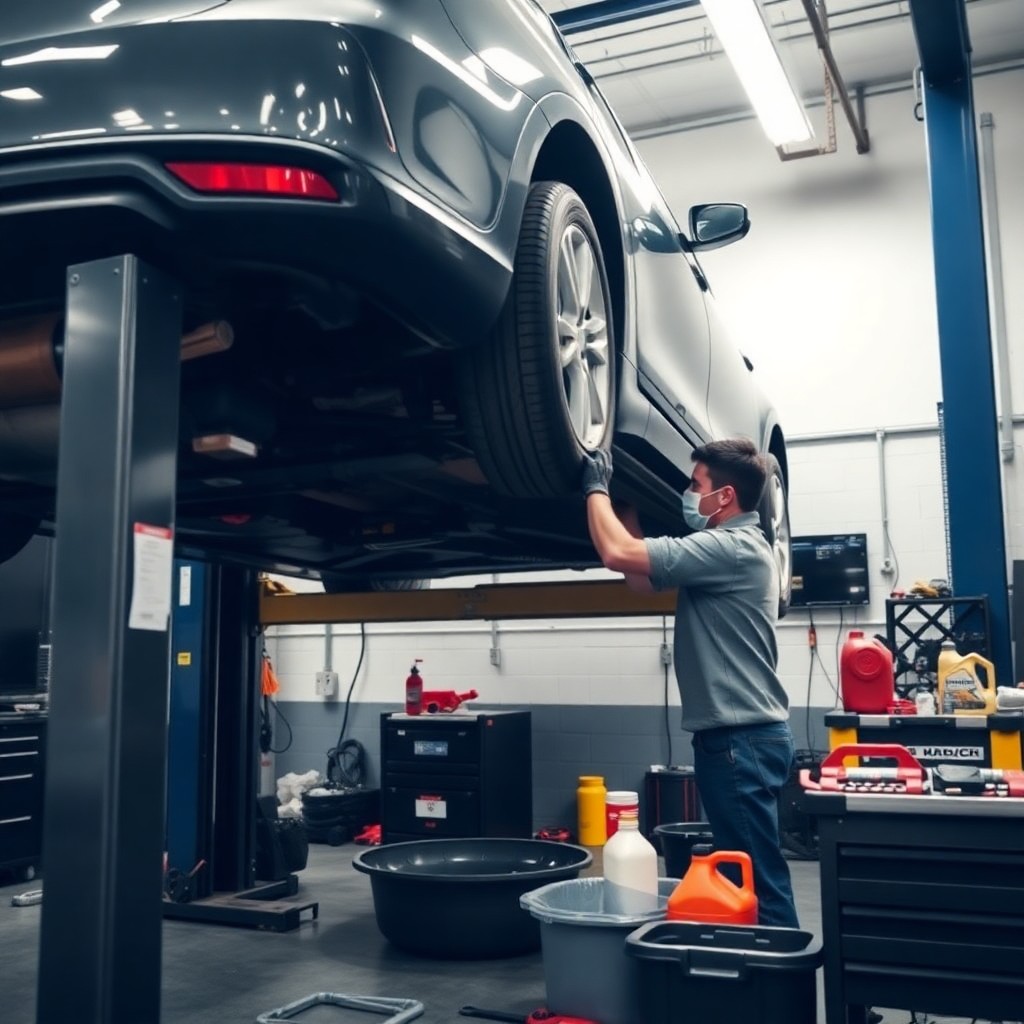 man changing oil in a car