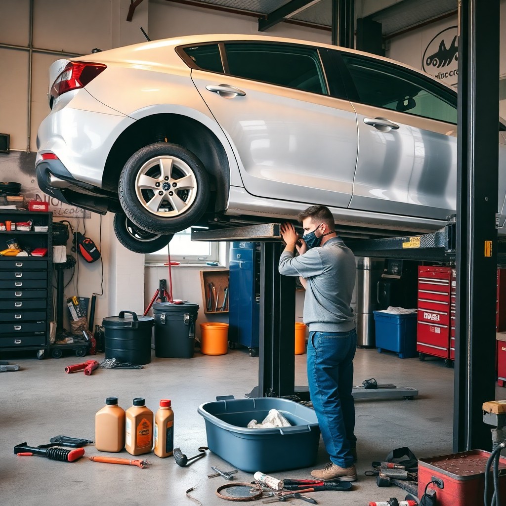 man changing oil in a car