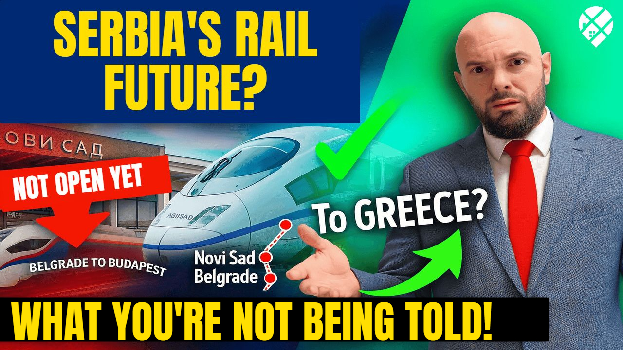 Man questioning Canada's future next to Prime Minister Mark Carney with text overlay "Is Canada Cooked?" – political dissatisfaction among Canadians considering moving to Serbia