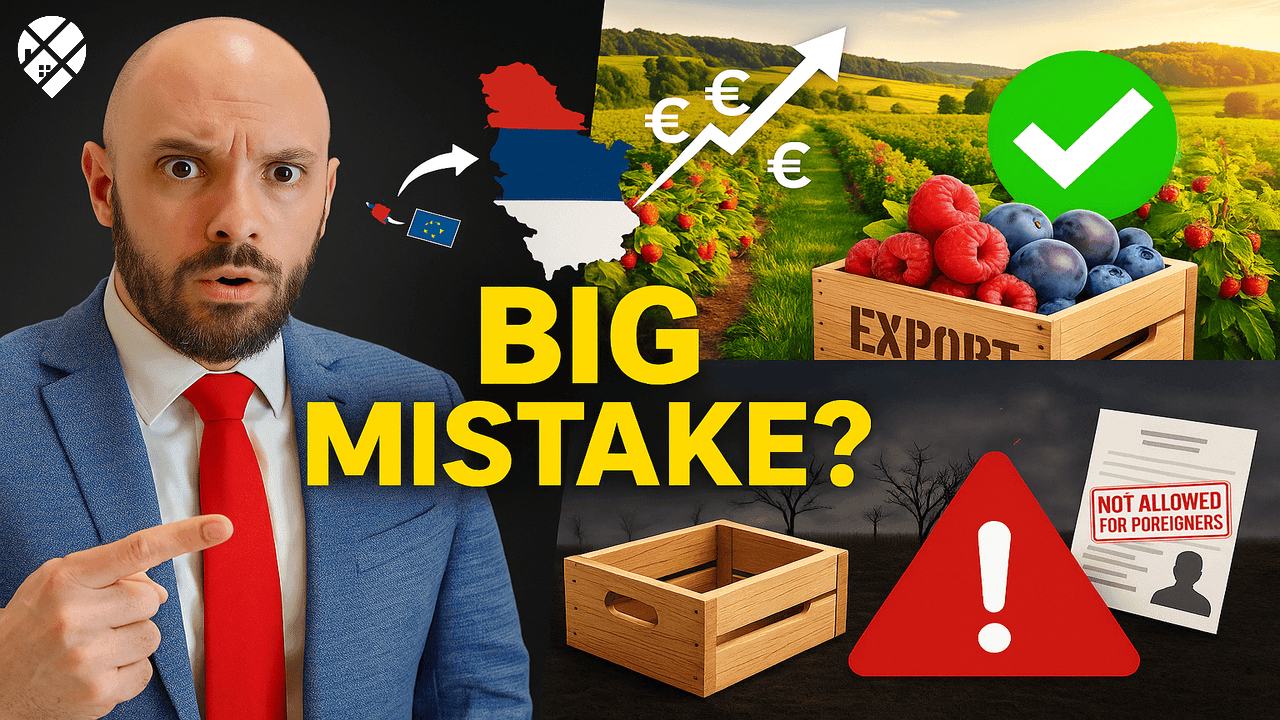 Man questioning Canada's future next to Prime Minister Mark Carney with text overlay "Is Canada Cooked?" – political dissatisfaction among Canadians considering moving to Serbia