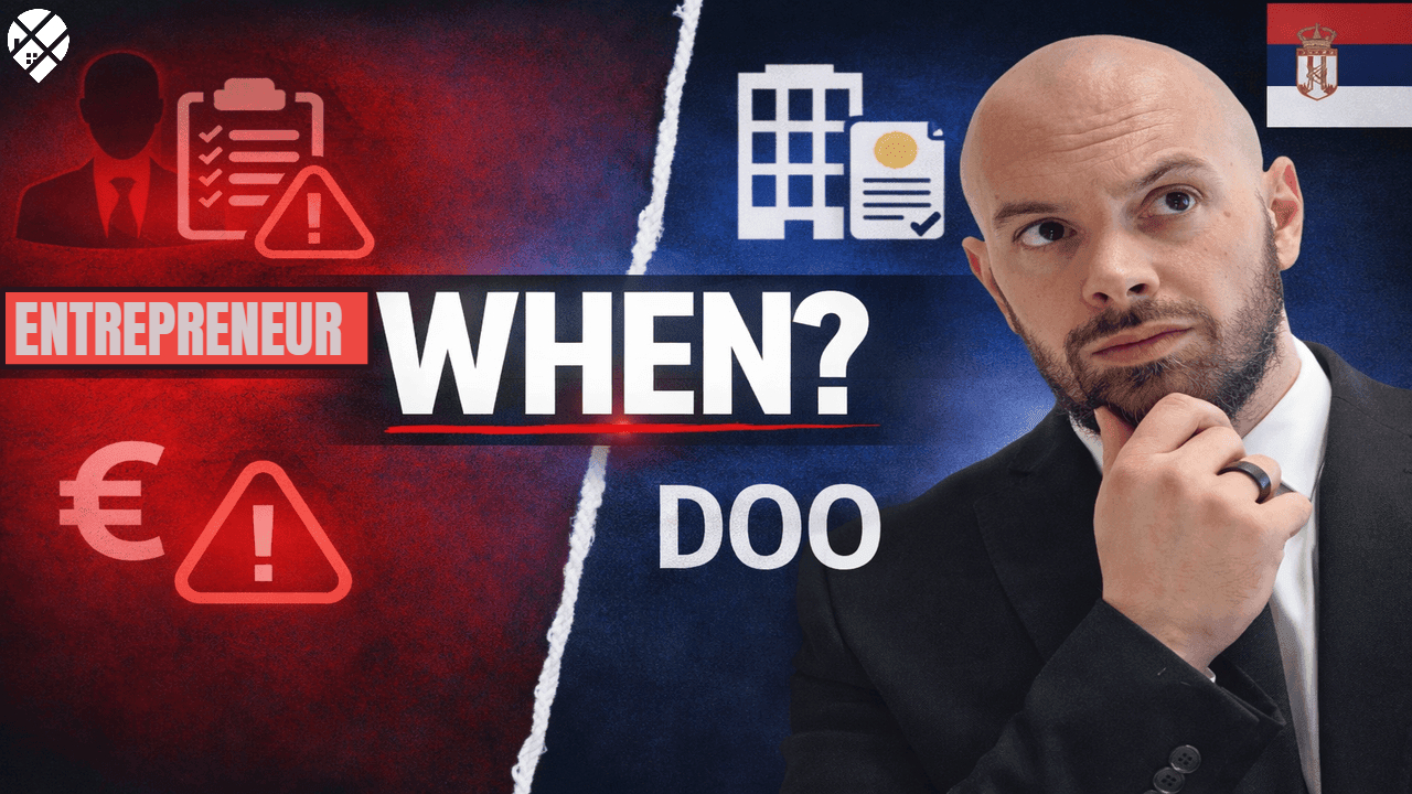 Man questioning Canada's future next to Prime Minister Mark Carney with text overlay "Is Canada Cooked?" – political dissatisfaction among Canadians considering moving to Serbia