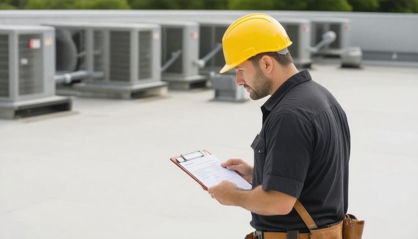 A man wearing a hard hat and safety vest is holding a clipboard, standing in a construction or industrial setting.