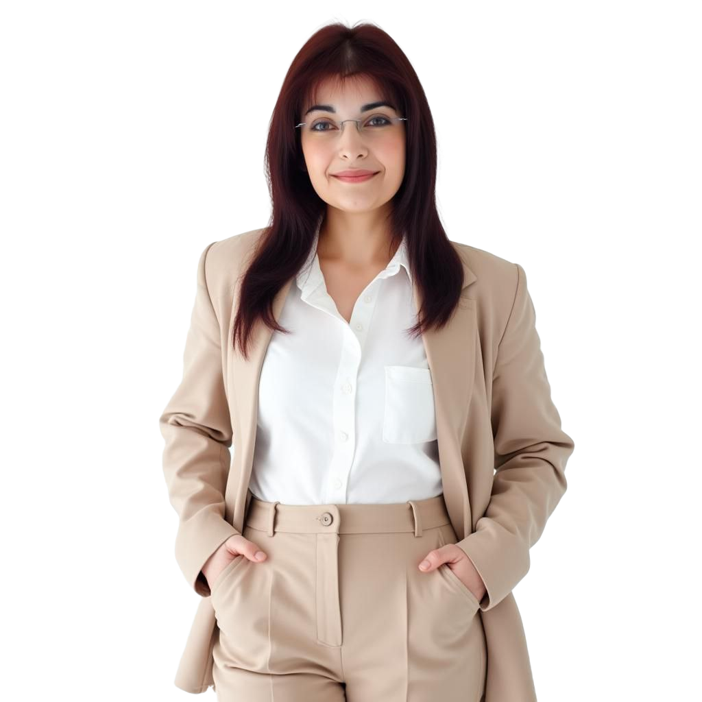 Ritratto professionale di Laura Sciacca, Senior Email & Automation Strategist, con giacca beige e camicia bianca, in posa sorridente su sfondo chiaro.