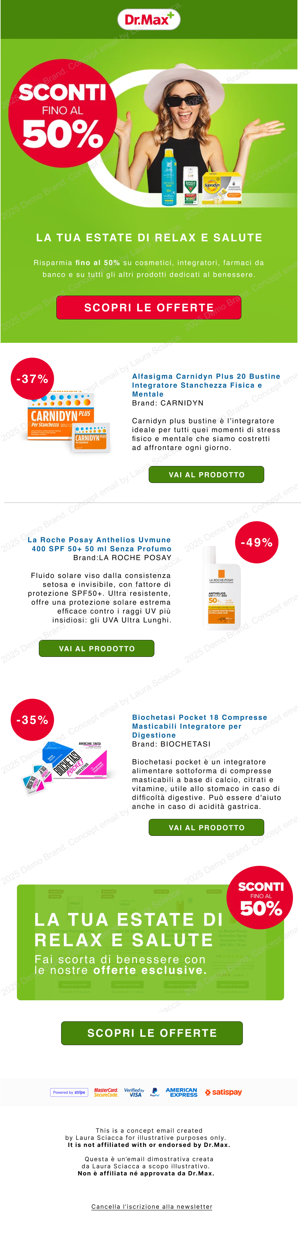 Newsletter Dr.Max estate: sconti fino al 50% su cosmetici, integratori, solari e prodotti per la salute.