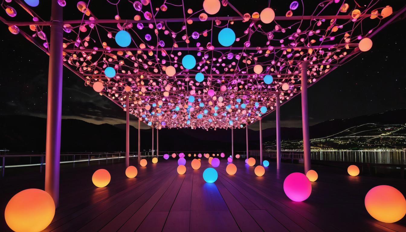 patio with pink and blue lights