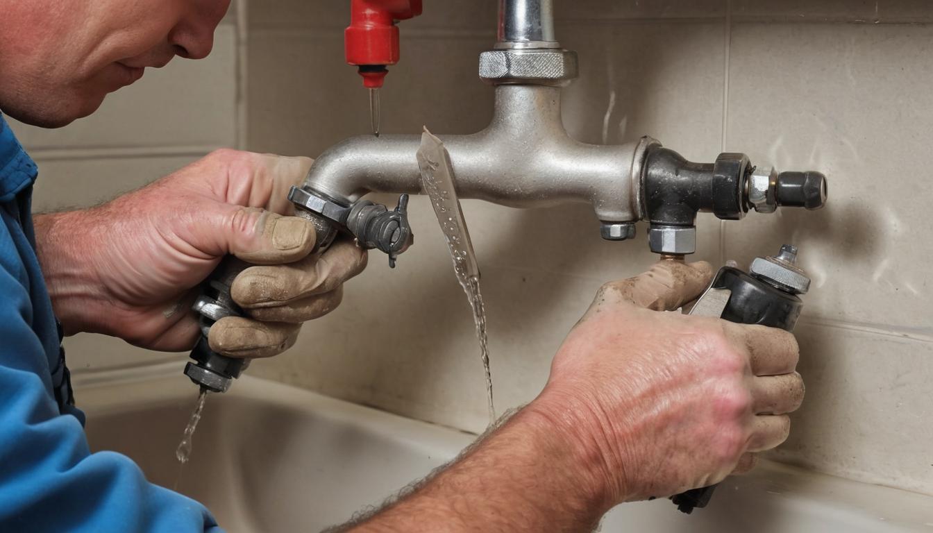 plumber fixing a leaking faucet