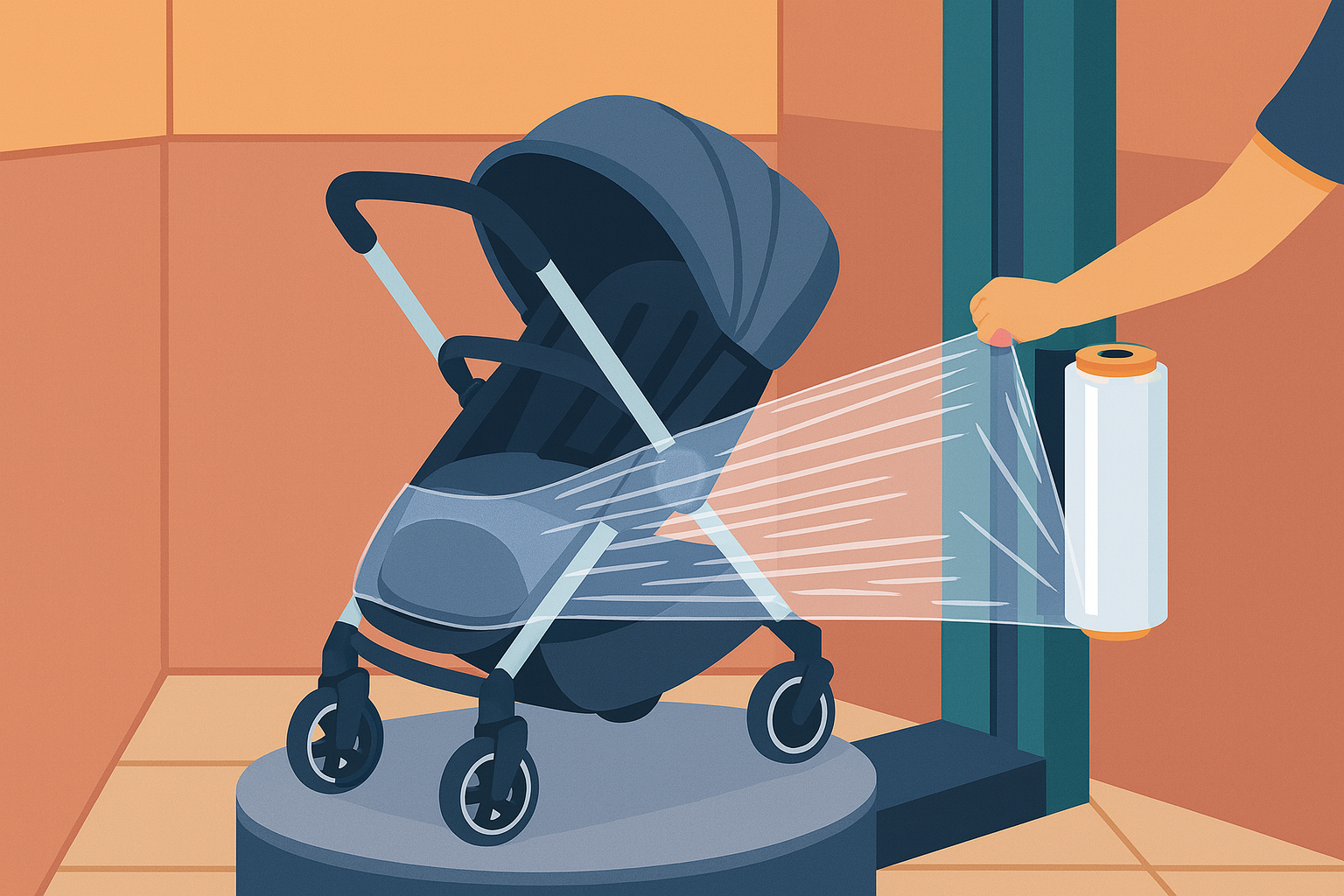 landscape image of pram in storage