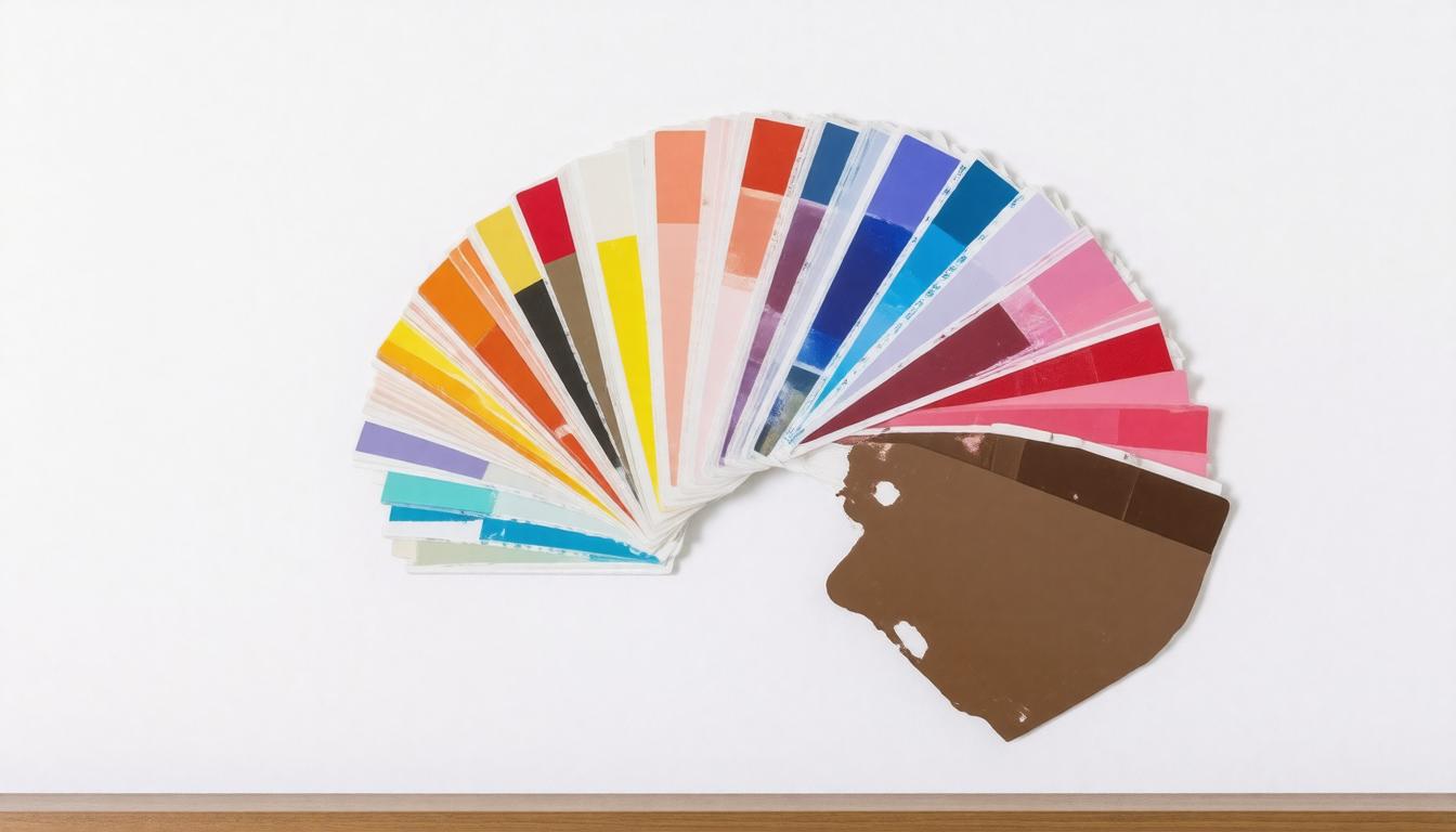 A vibrant array of colors displayed on a wall, showcasing a spectrum of hues in an artistic arrangement.