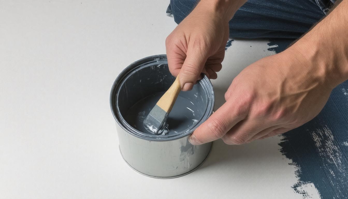 A person painting a wall with blue paint, focused on applying an even coat with a paint roller.