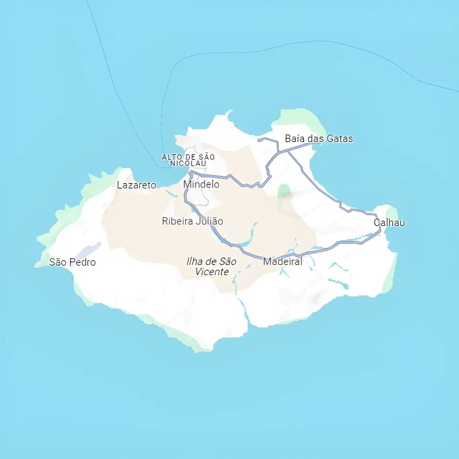 Map of Sao Vicente Island Cape Verde - best surf spots to surf in Cabo Verde on Holiday - Image Google Maps | Cape Verde African Caribbean