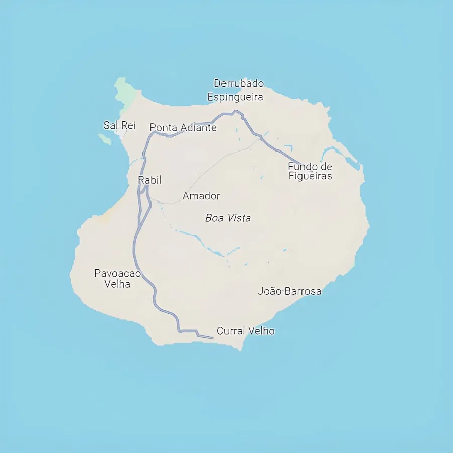 Map of Boa Vista Island Cape Verde - best surf spots to surf in Cabo Verde on Holiday - Image Google Maps | Cape Verde African Caribbean