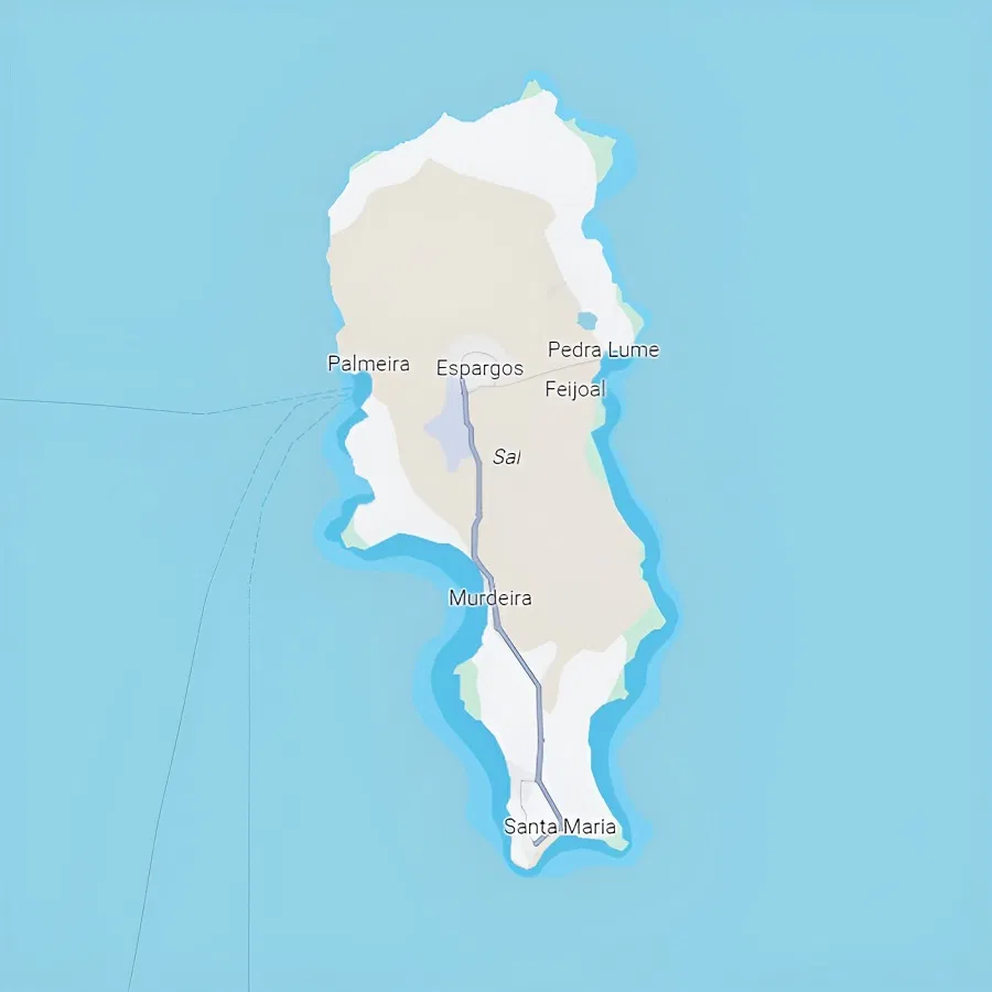 Map of Sal Island Cape Verde - best surf spots to surf in Cabo Verde on Holiday - Image Google Maps | Cape Verde African Caribbean