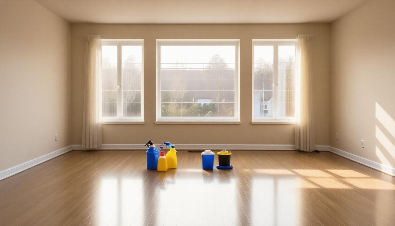 Empty room featuring hardwood floors and large windows allowing natural light to enter.