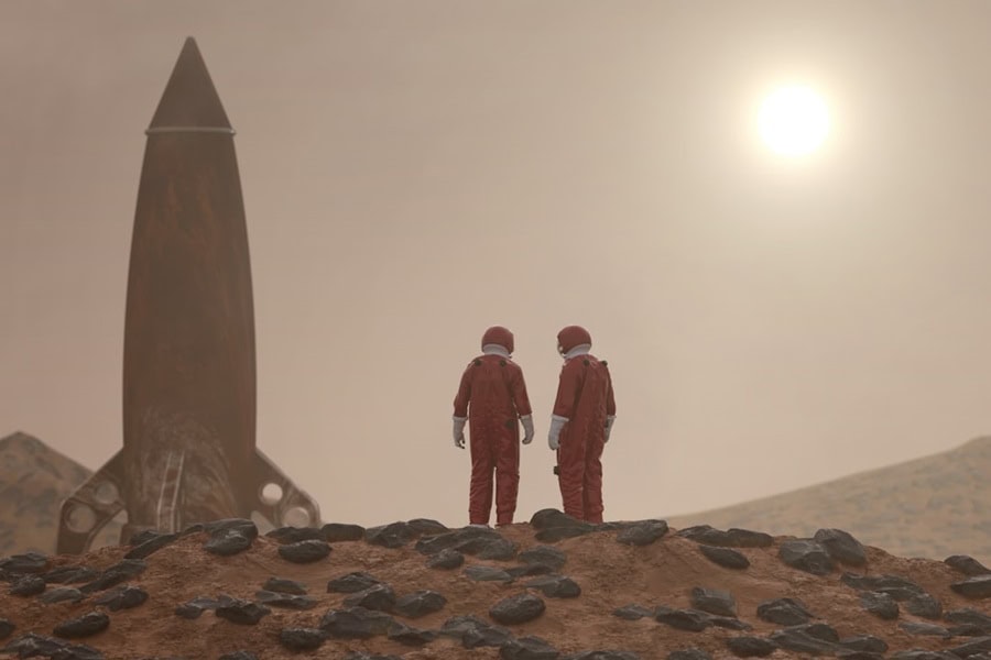 Retro Rocket and astronauts on a Mars mission - digital innovation growth consultancy - Photo by Photobank Kiev | de Paula