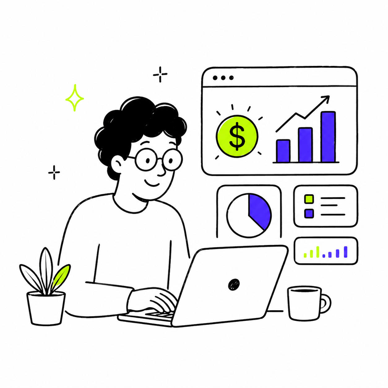 Store owner reviewing positive sales and revenue analytics