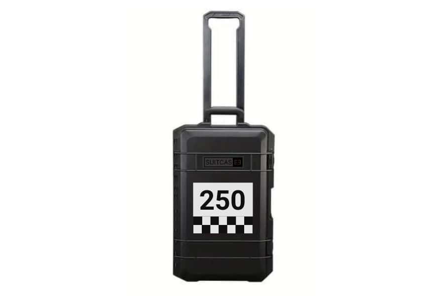 Black SUITCASEƎ Racecar Ferrari 250 GTO Waterproof Carry-On Suitcase designed for easy rolling with striking chequered artwork.