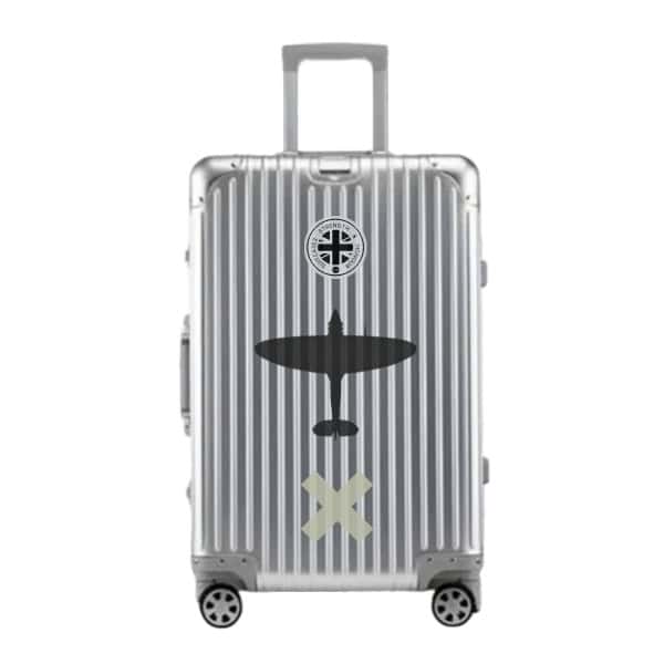 Green X Supermarine Spitfire Fighter Plane Silver Designer Cabin Bag Cary On Suitcase Vanguard Travel Luggage Series inspired by iconic military aircraft