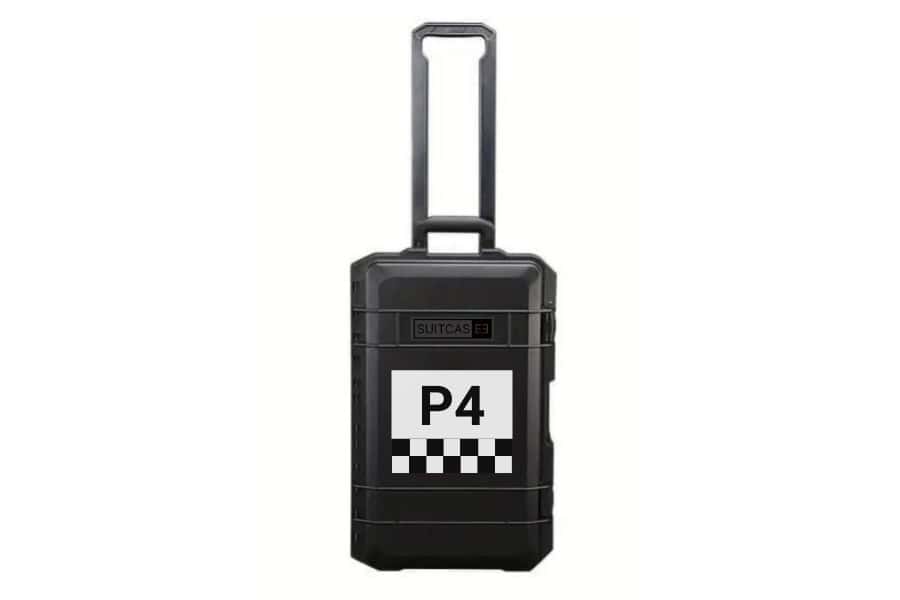 Black SUITCASEƎ Racecar Ferrari 330 P4 Waterproof Carry-On Suitcase designed for effortless rolling with eye-catching chequered artwork.