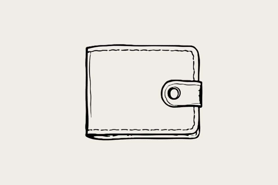 SUITCASEƎ hand-drawn everyday carry leather wallet illustration, highlighting practical and stylish design for daily use