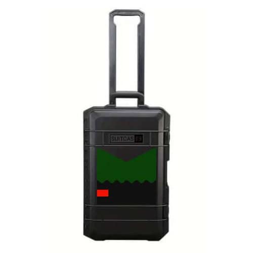 SUITCASEƎ Expedition Series Biarritz Green Waterproof Carry-On Suitcase in black, blending durability with stunning Atlantic wave design.