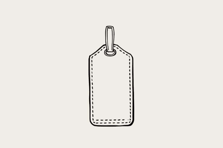 Hand-drawn luggage tag, unique travel accessory for personalising your bags and enhancing your travel experience.