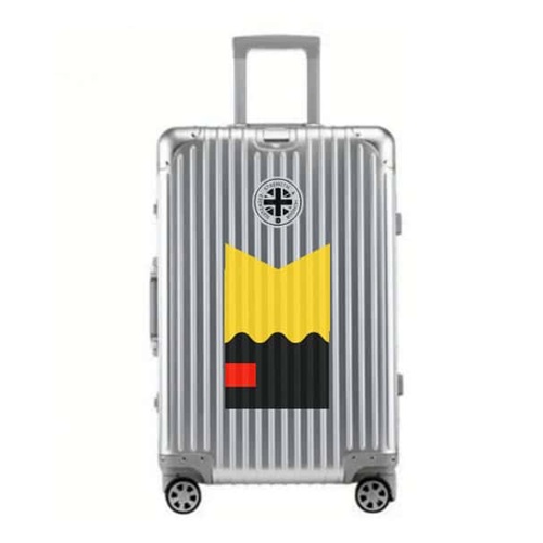 SUITCASEƎ Trip Series Biarritz Yellow Aluminium Carry-On Suitcase in Silver, eco-friendly cabin bag blending durability with stunning Atlantic wave design.
