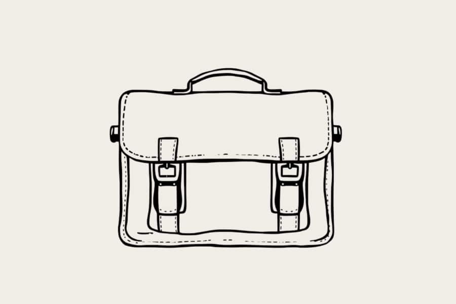 SUITCASEƎ hand-drawn briefcase illustration, showcasing practical hand luggage design for business and everyday use