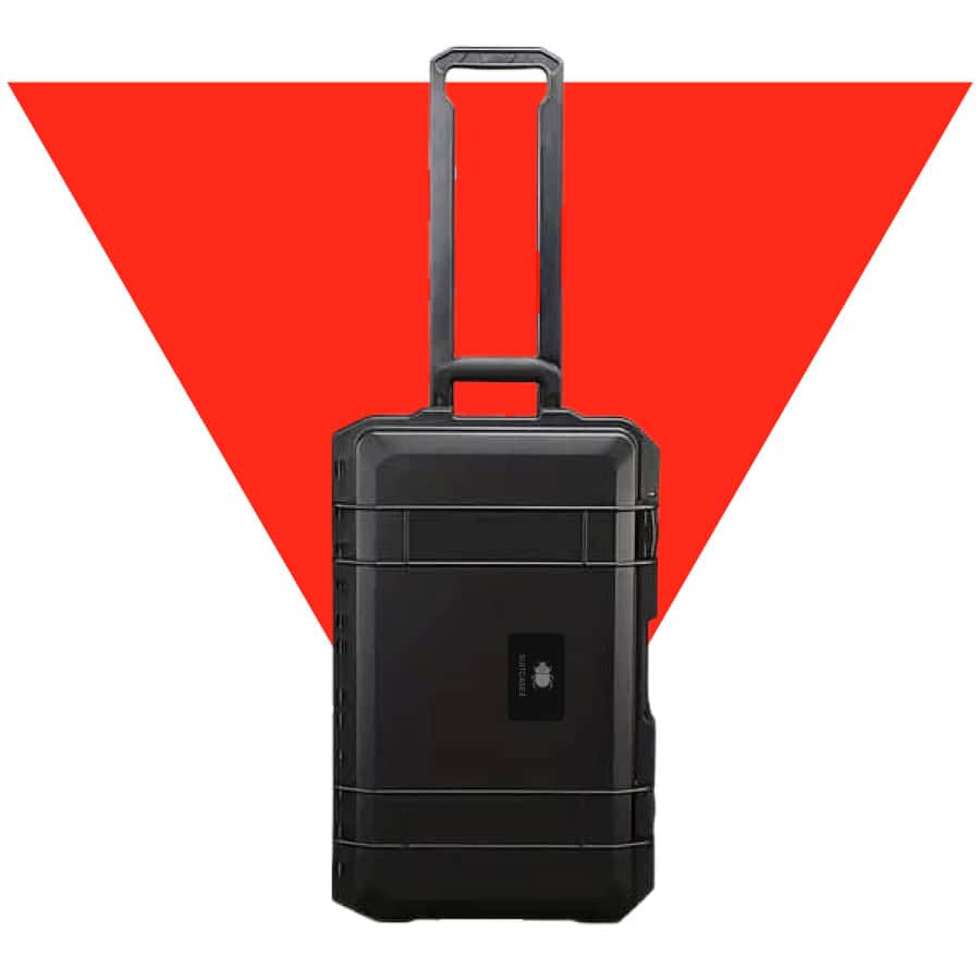 Black SUITCASEƎ Icon Series, Waterproof Carry-On suitcase with smooth-rolling luggage wheels and durable cabin bag materials.