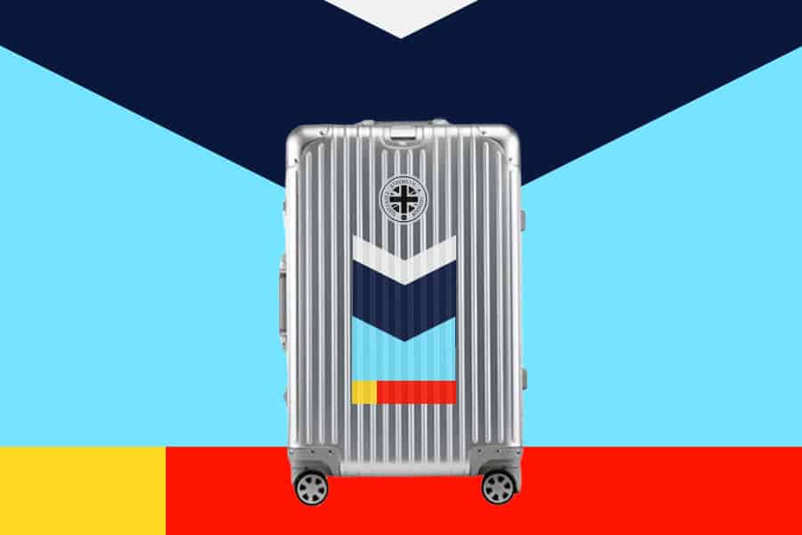 SUITCASEƎ Havana Blue Aluminium Carry-On Suitcase - Stylish, durable cabin bag design featuring vibrant 1950s Cuba artwork for travel.