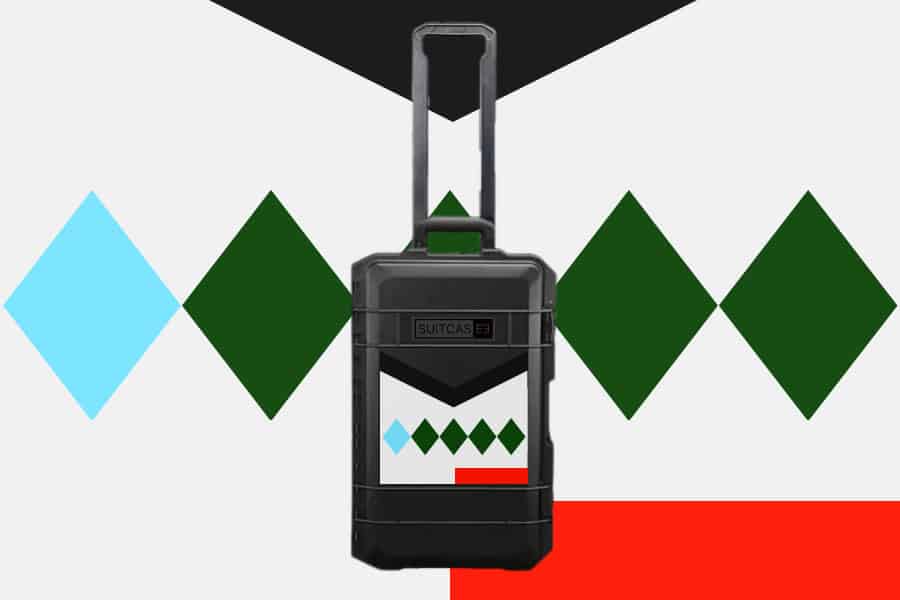 Artist Artwork SUITCASEƎ Expedition Series Diamond White Waterproof Carry-On Suitcase, fusing durability with striking tribal African pattern design.