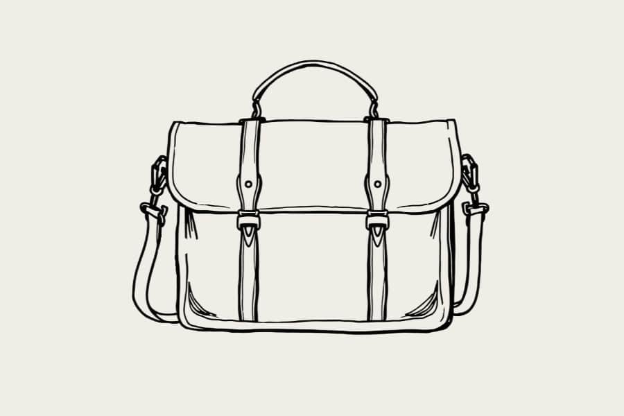 SUITCASEƎ hand-drawn messenger bag and leather satchel illustration, highlighting practical hand luggage design