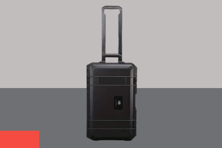 Black SUITCASEƎ Icon Series, Waterproof Carry-On suitcase in all black with smooth-rolling wheels, stylish design, durable cabin bag materials.